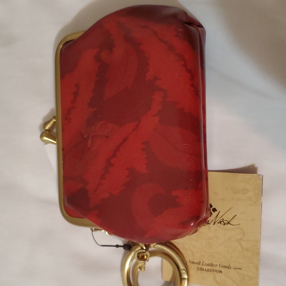 Patricia Nash Borse Coin Purse Satin Leaves Red NWT
